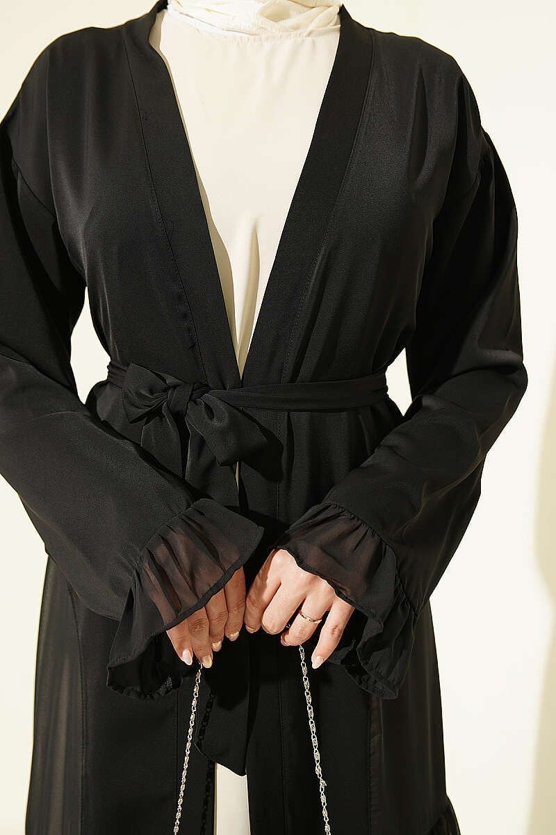 Büzgü Detaylı Katlı Abaya Takım Taş