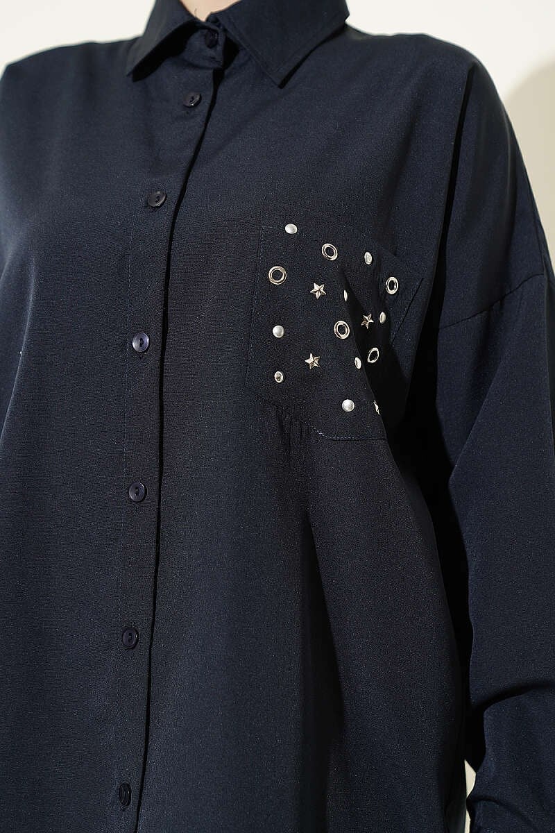 Cep Zımbalı Basic Gömlek Lacivert