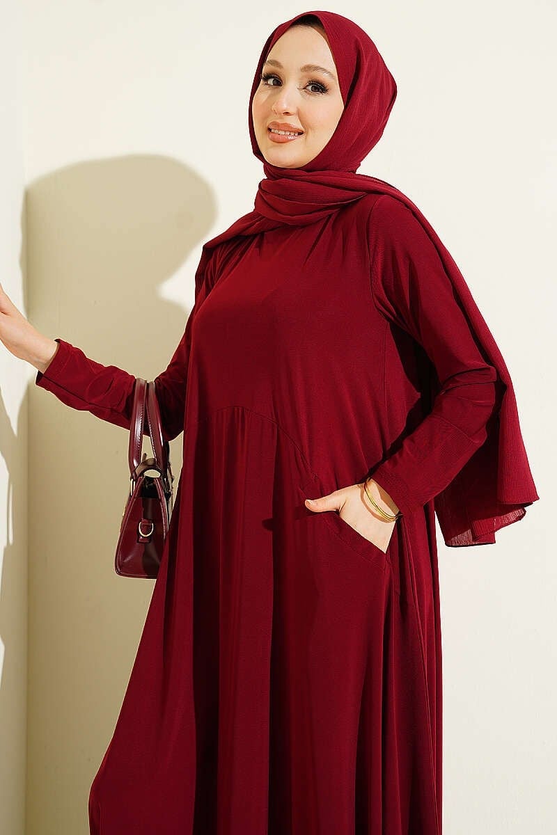 Cepli Asimetrik Kesim Sandy Elbise Bordo