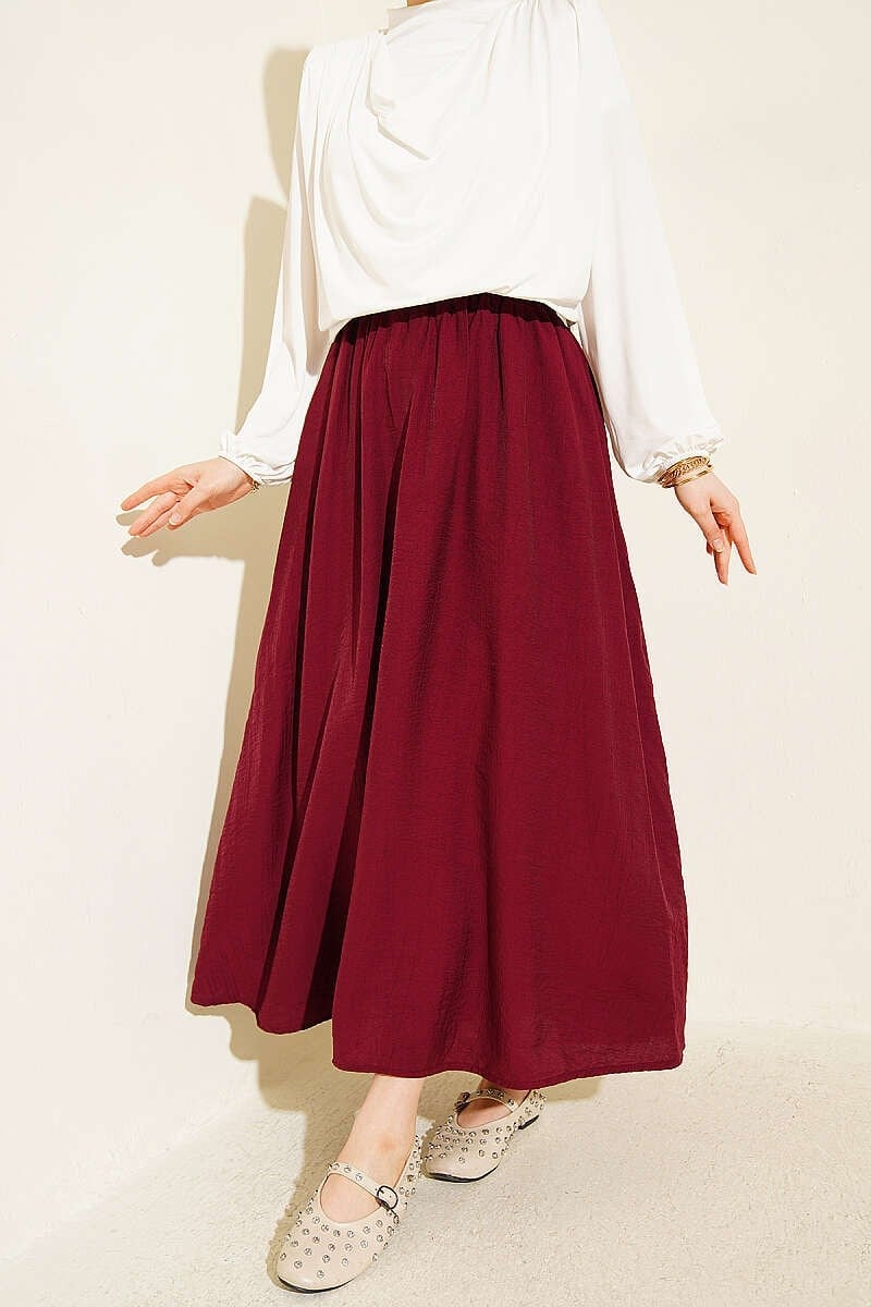 Cepli Beli Lastikli Basic Etek Bordo