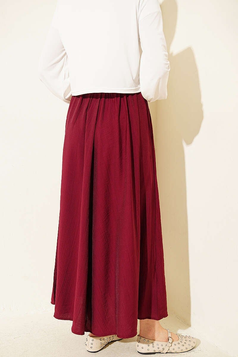 Cepli Beli Lastikli Basic Etek Bordo