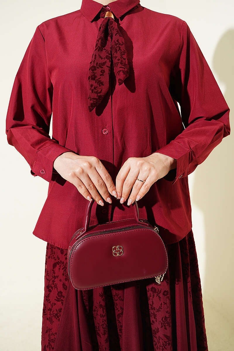 Çiçek Desen Fularlı Tül Etekli Takım Bordo