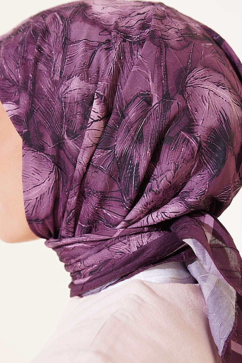 Çiçek Desenli Bambu Kraş Eşarp Magenta