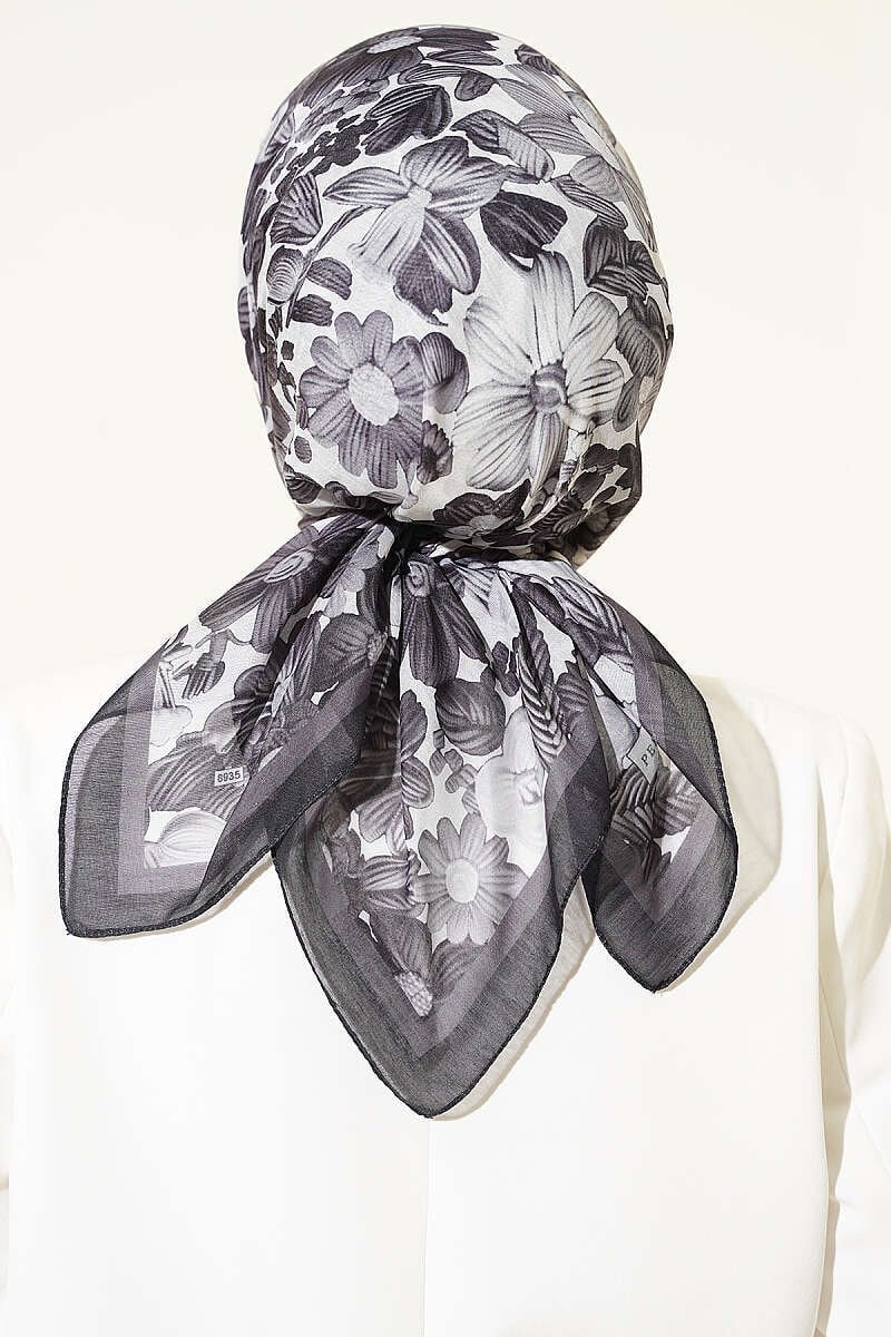 Çiçek Desenli Soft Eşarp Antrasit