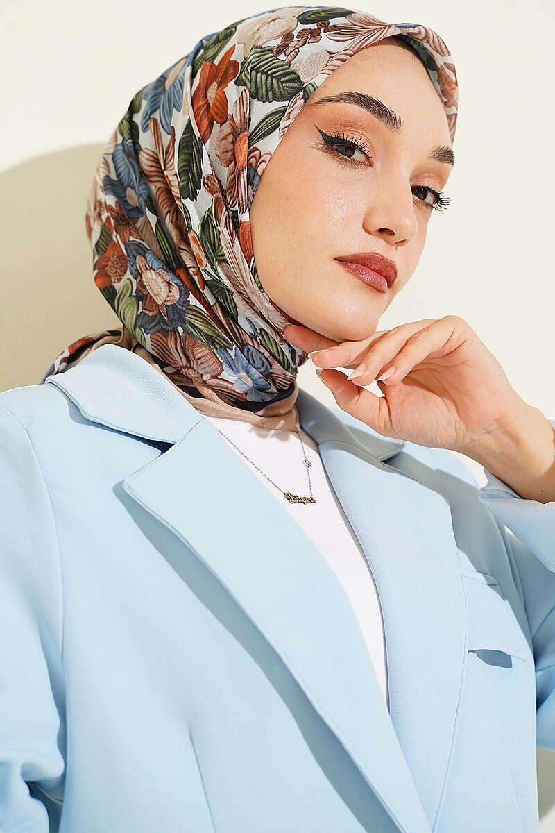 Çiçek Desenli Soft Eşarp Kum Bej