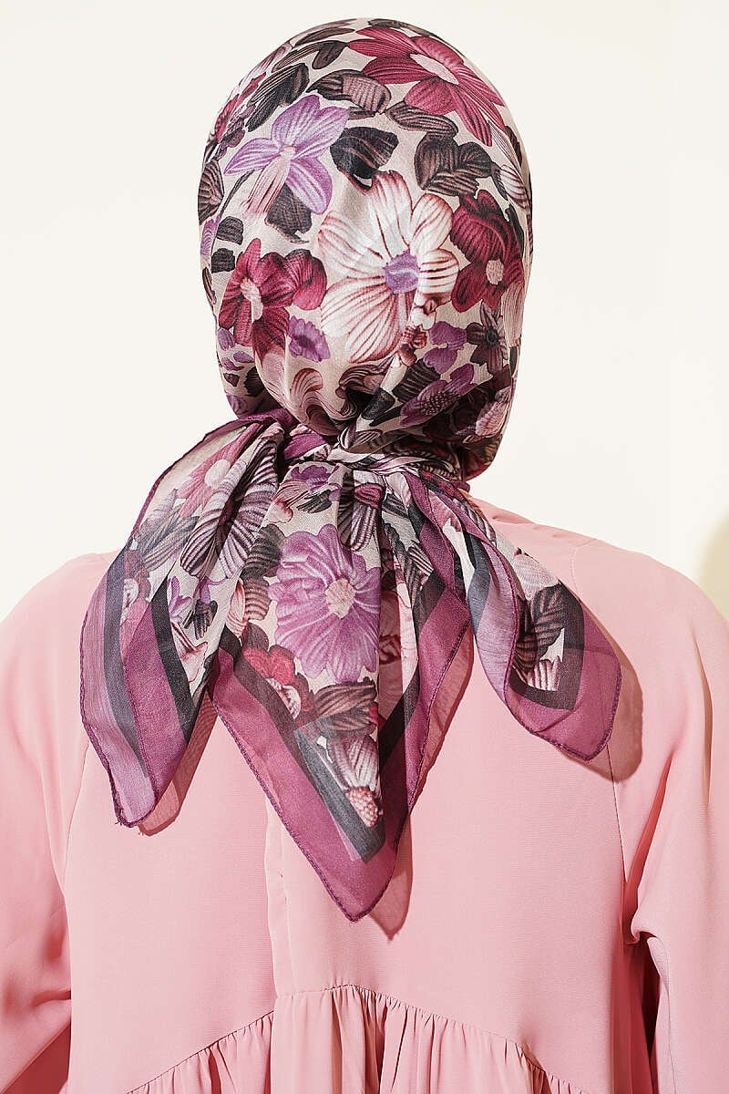 Çiçek Desenli Soft Eşarp Magenta