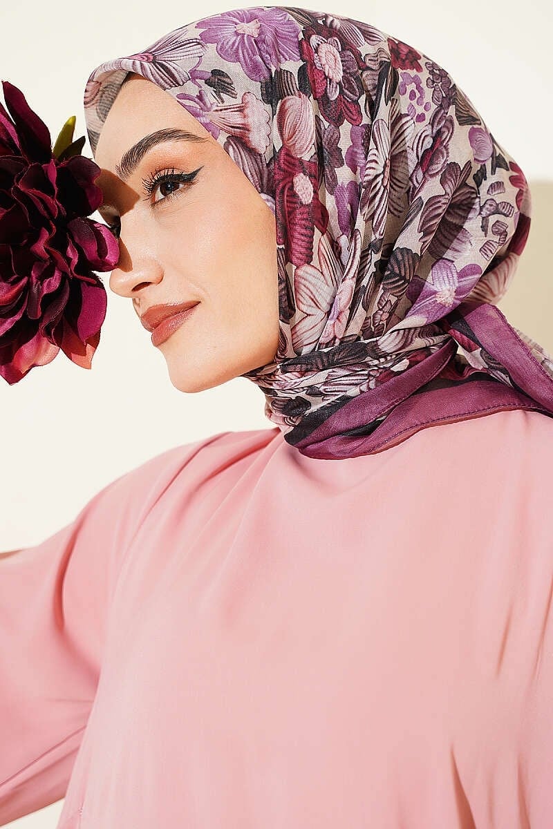 Çiçek Desenli Soft Eşarp Magenta