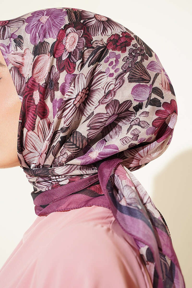 Çiçek Desenli Soft Eşarp Magenta