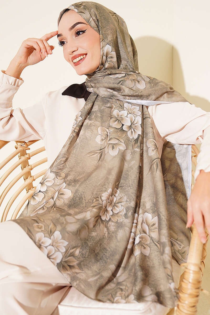 Çiçek Motif Detaylı Şal  Çağla Yeşili