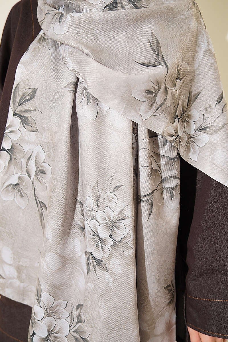 Çiçek Motif Detaylı Şal Su Yeşili