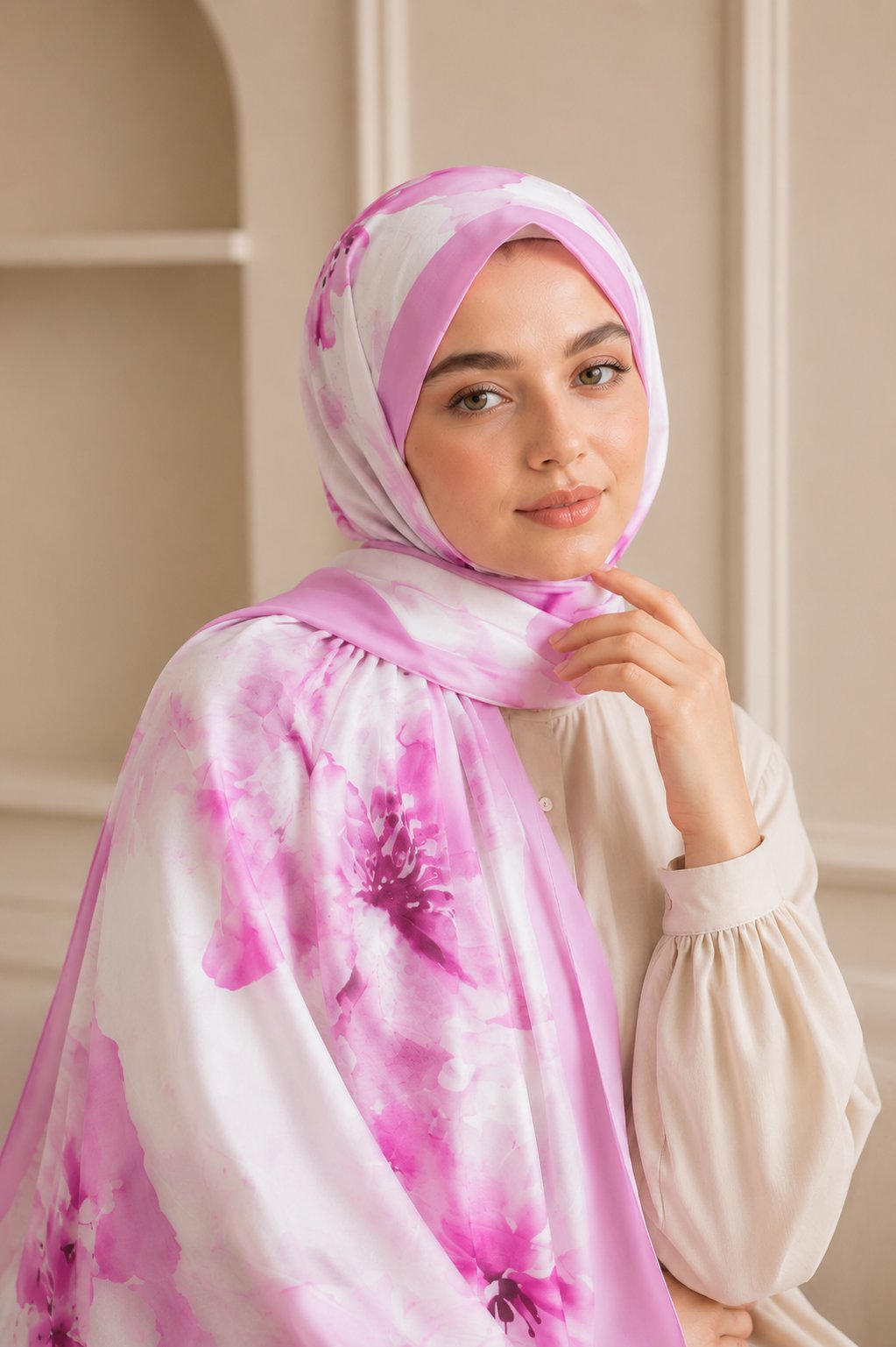 Çiçek Motifli Şal Serisi Pembe