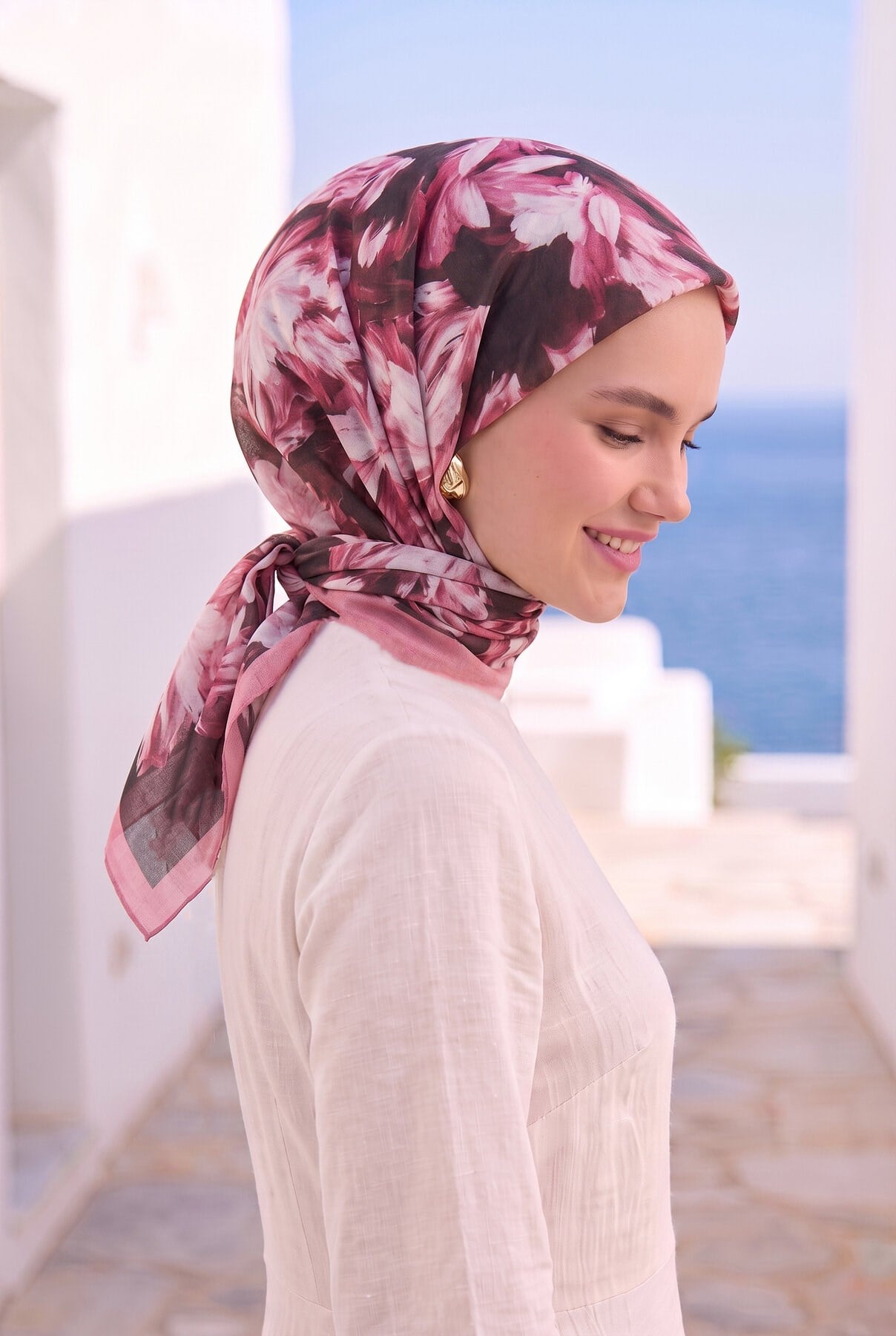 Çiçekli Eşarp Serisi Pembe
