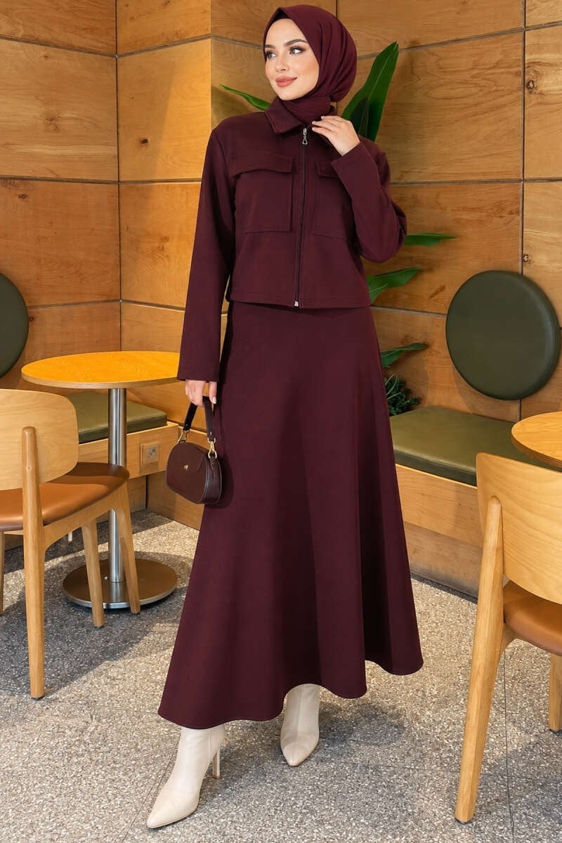 Çift Cepli Scuba Etekli İkili Takım Bordo