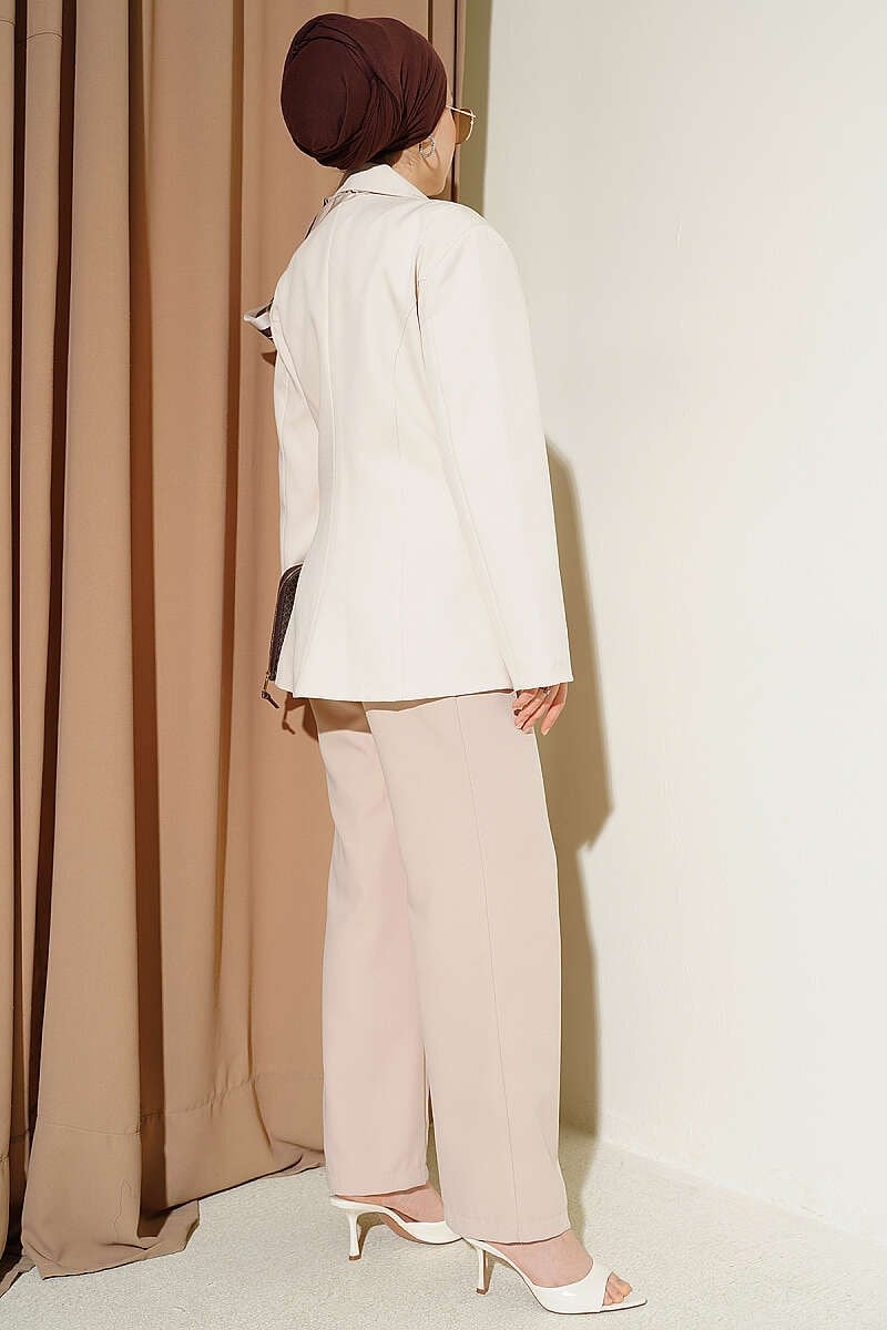 Çift Düğmeli Basic Blazer Ceket Bej