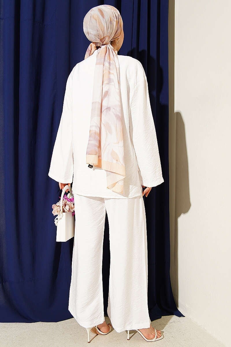 Çift Düğmeli Kimono İkili Takım Ekru