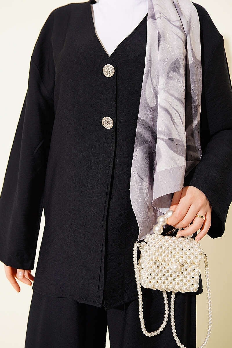 Çift Düğmeli Kimono İkili Takım Siyah