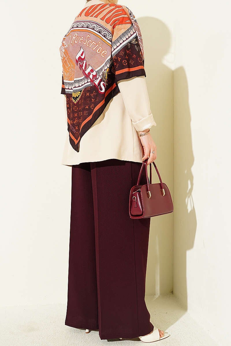 Çift Pileli Düğmeli Kumaş Pantolon Bordo