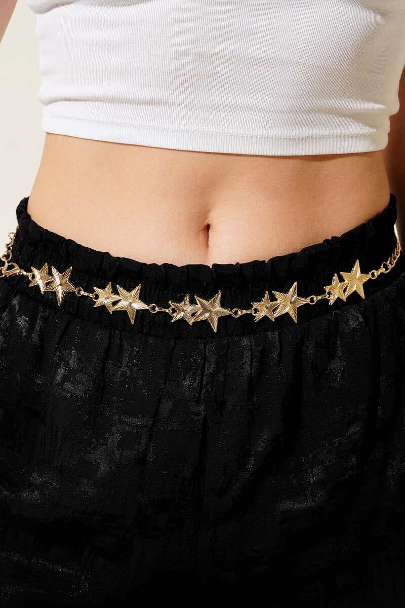 Çift Yıldız Desen Zincir Kemer Gold