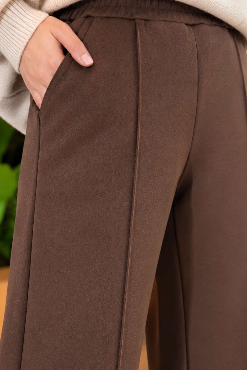 Çıma Detaylı İspanyol Paça Pantolon Kahve