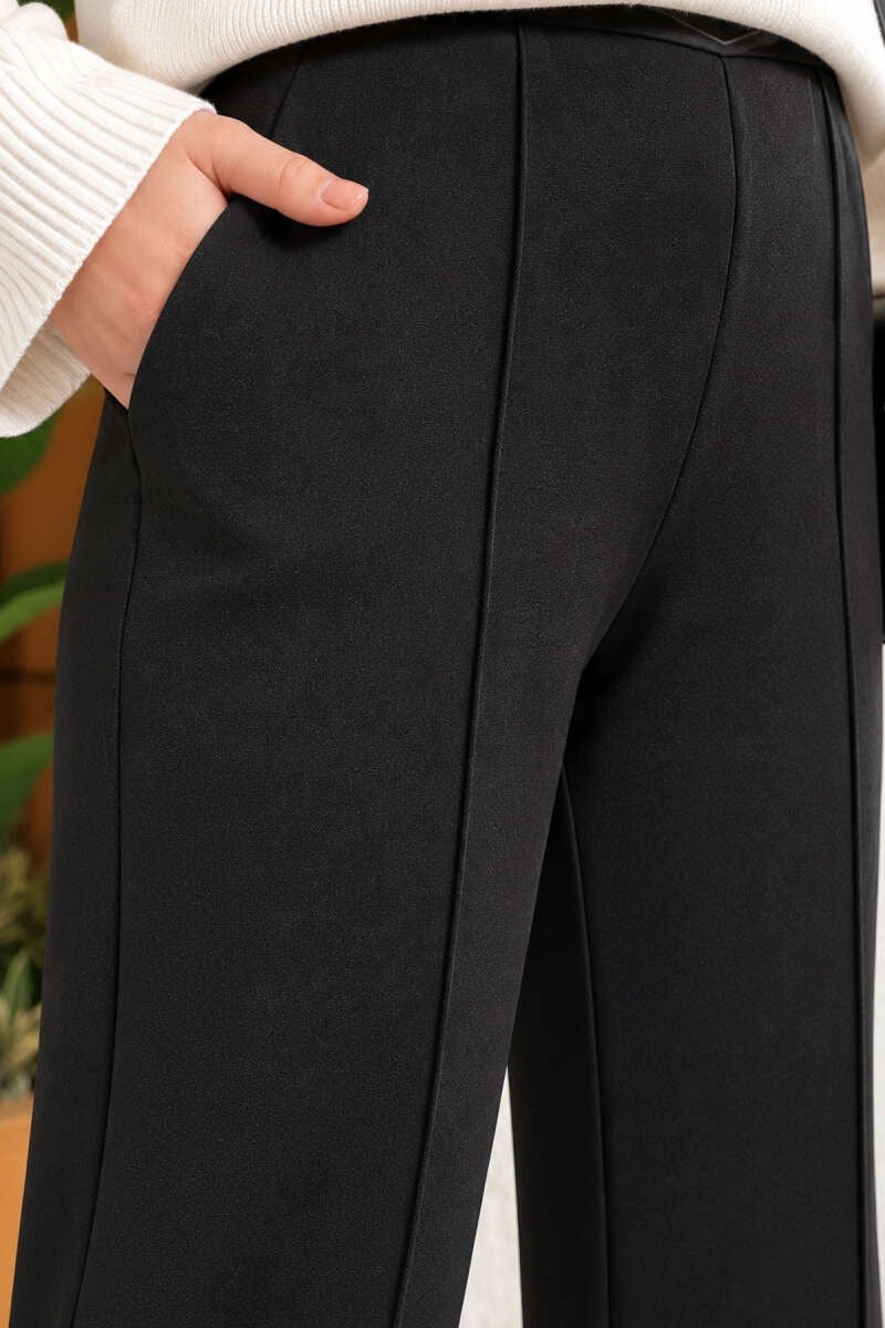 Çıma Detaylı İspanyol Paça Pantolon Siyah
