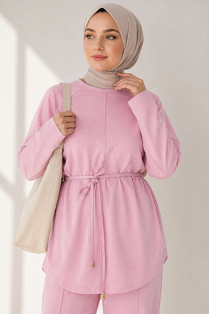 Çımalı İp Kuşaklı Loyşa İkili Takım Pembe