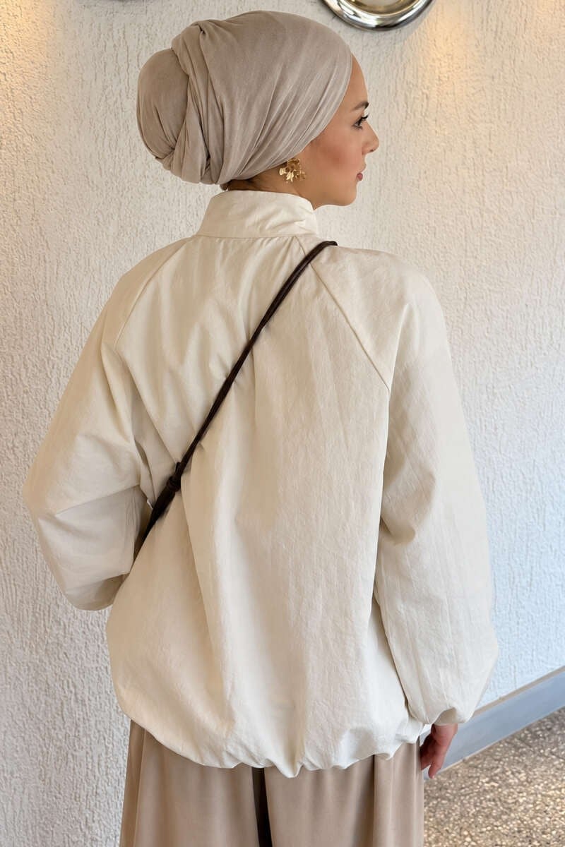 Çıtçıtlı Detaylı Paraşüt Ceket Taş