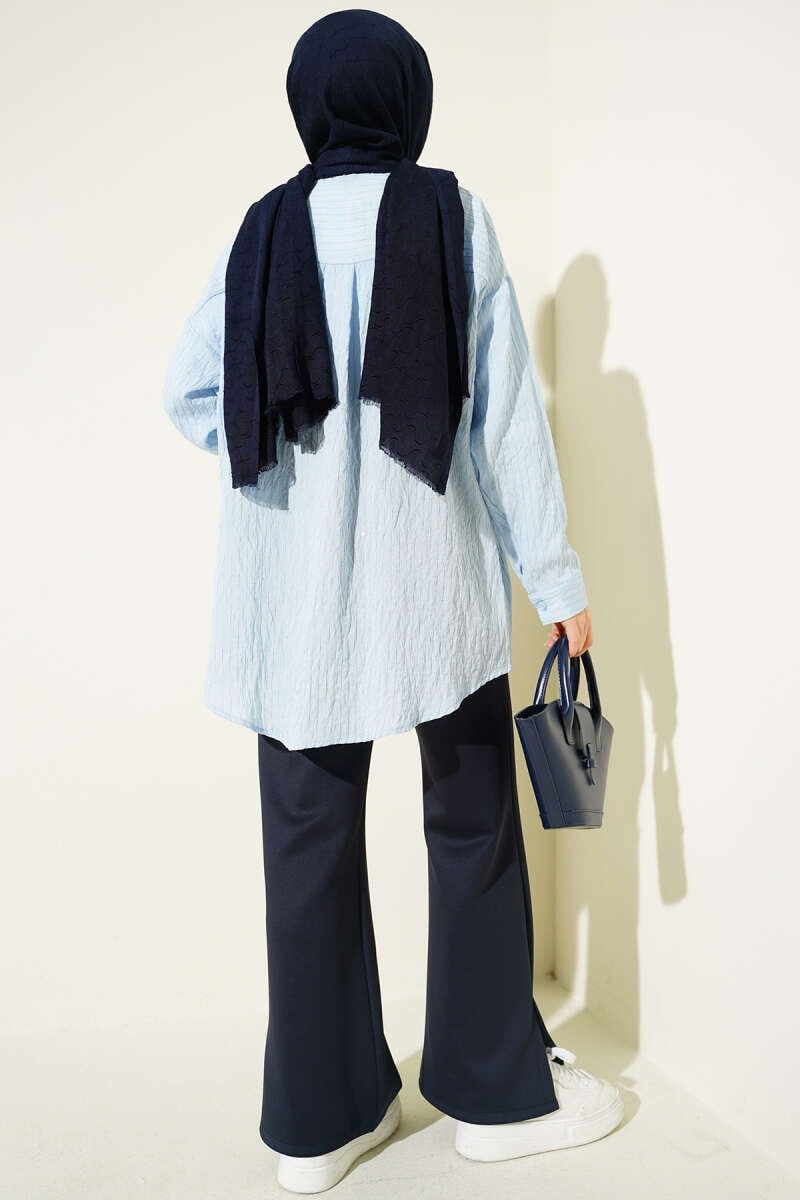 Çizgi Dikişli Pullu Oversize Gömlek Bebe Mavi