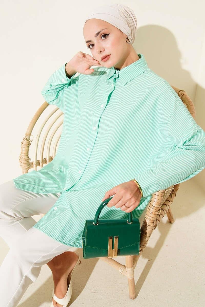 Çizgili Basic Oversize Gömlek Benetton