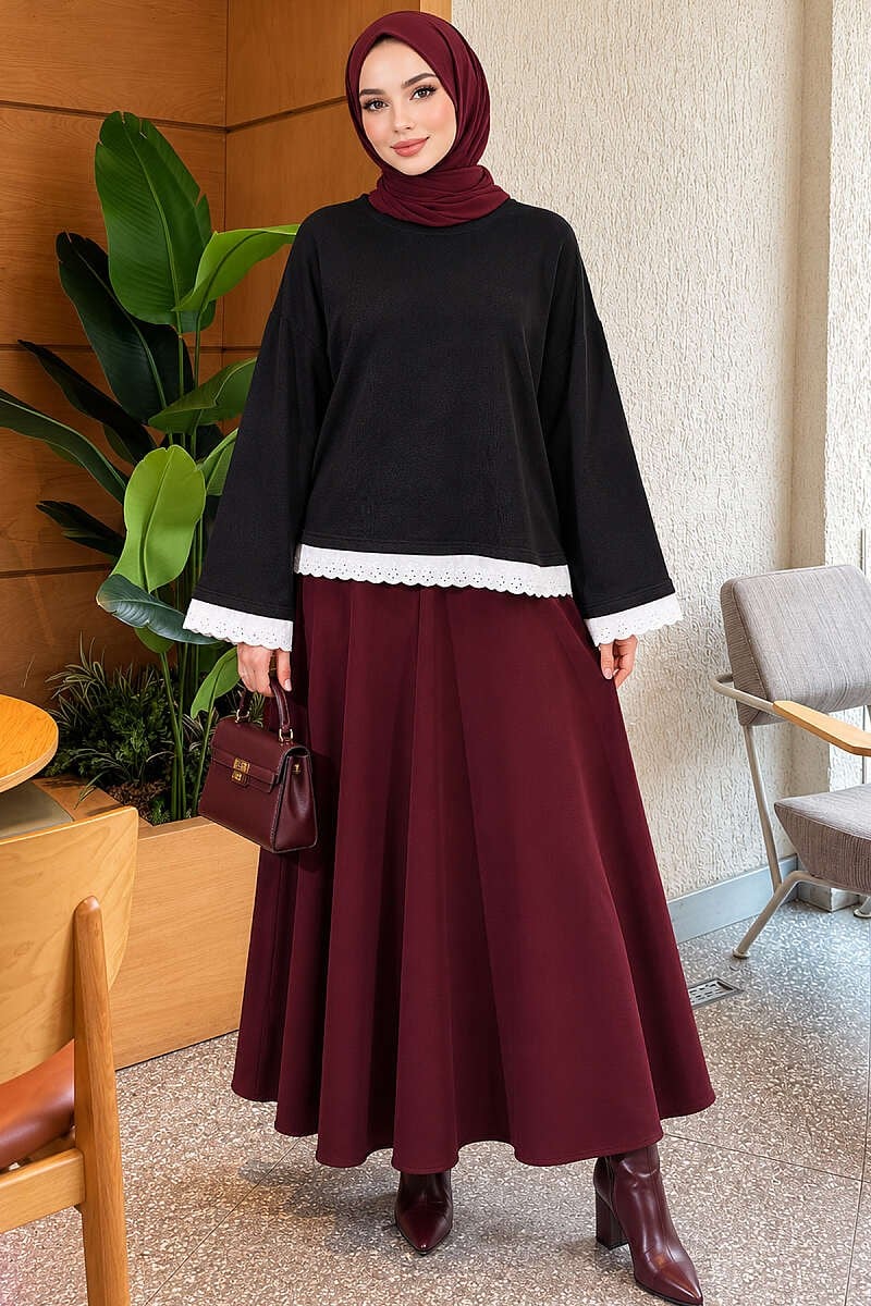 Dantel Detaylı Basic Tunik Siyah