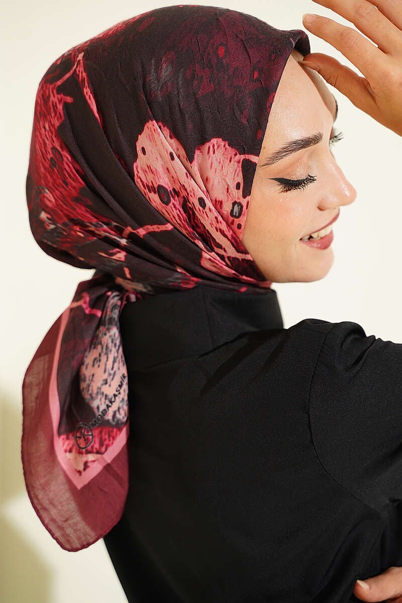 Desenli Ayda Bambu Kraş Eşarp Bordo