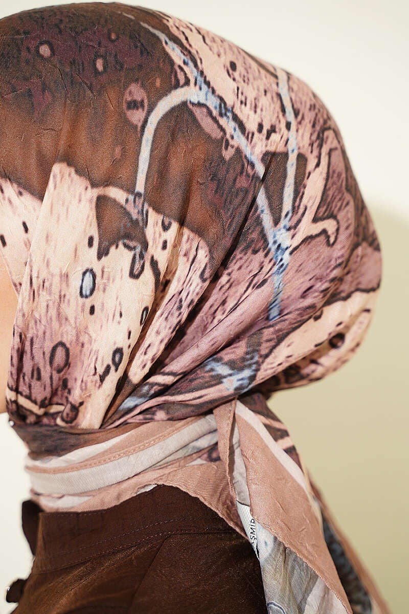 Desenli Ayda Bambu Kraş Eşarp Camel