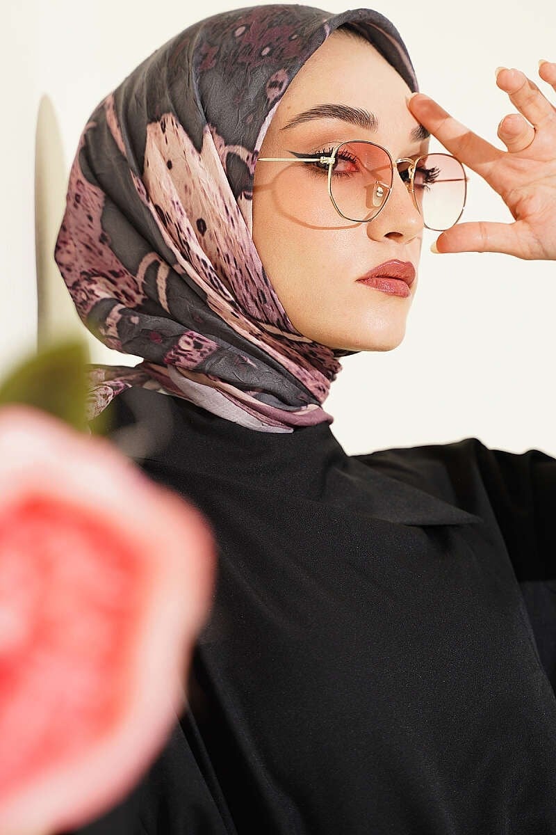 Desenli Ayda Bambu Kraş Eşarp Gül Kurusu