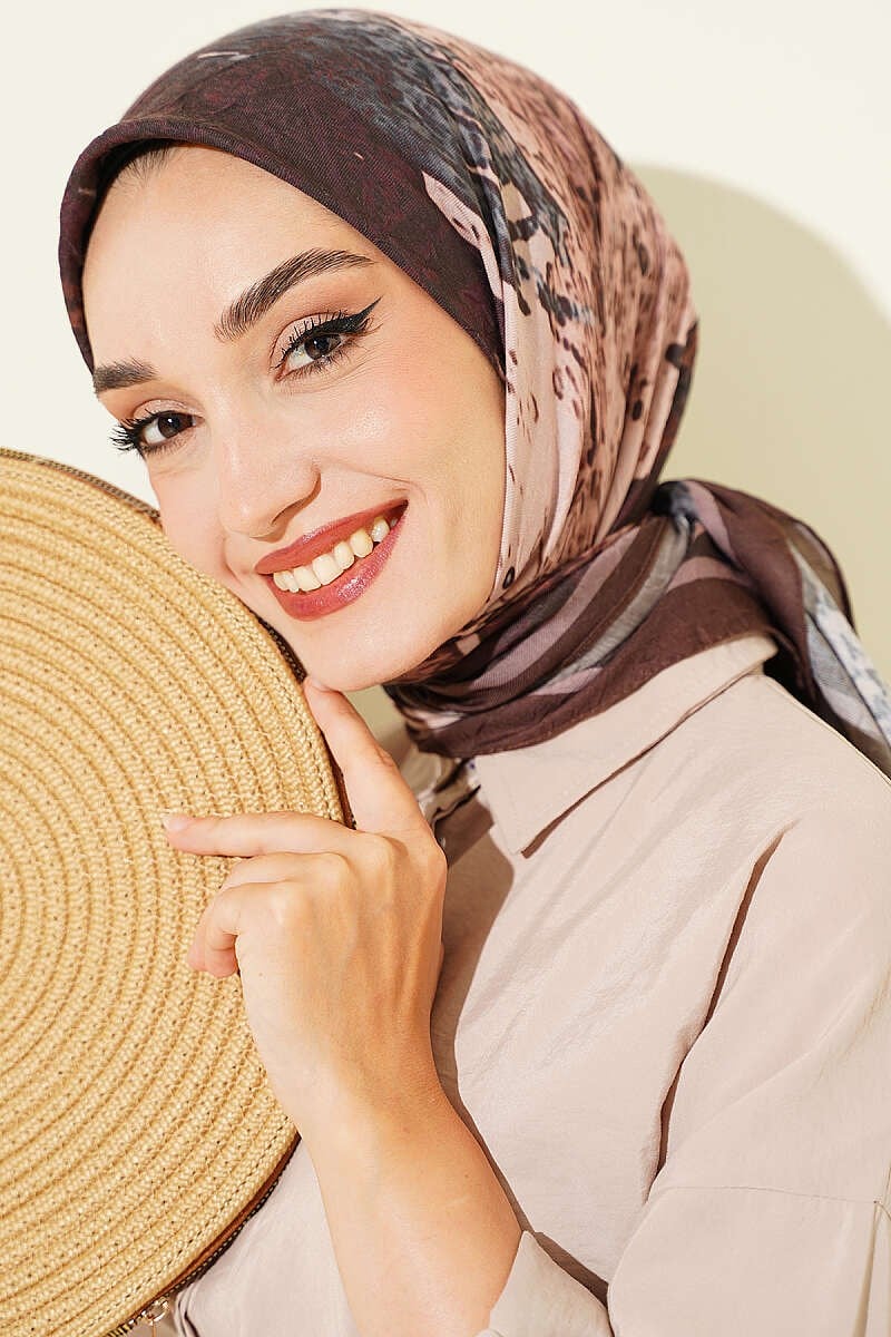 Desenli Ayda Bambu Kraş Eşarp Kahve