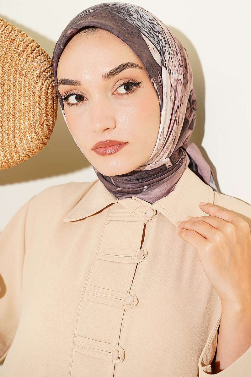 Desenli Ayda Bambu Kraş Eşarp Soft Kahve