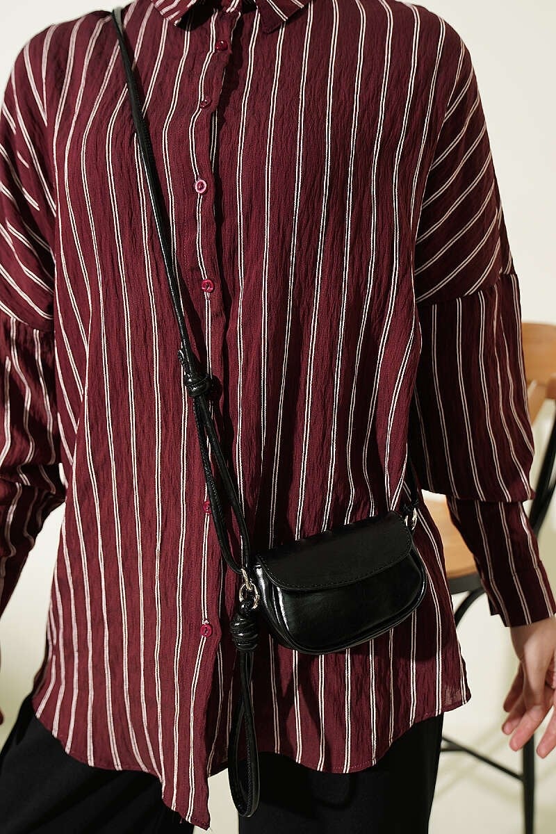 Dikey Çizgili Basic Gömlek Bordo