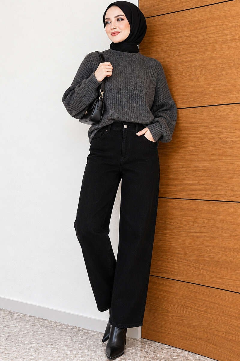 Düğmeli Baggy Pantolon Siyah
