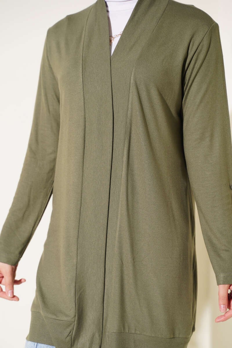 Düğmesiz Salaş Hırka Haki