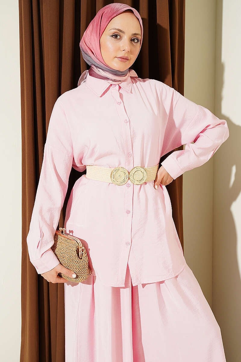 Düşük Omuzlu Modal İkili Takım Pembe