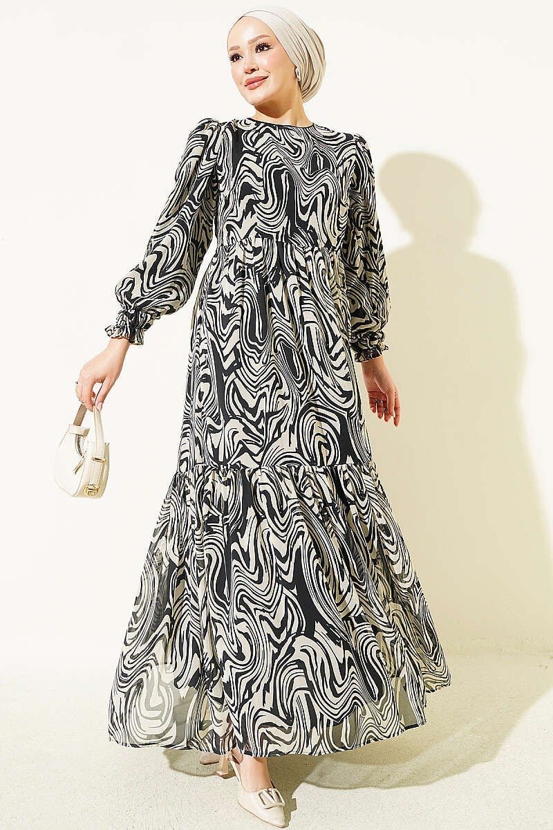 layered chiffon dress pattern with Marbled Pattern, Black custom_dance_costume