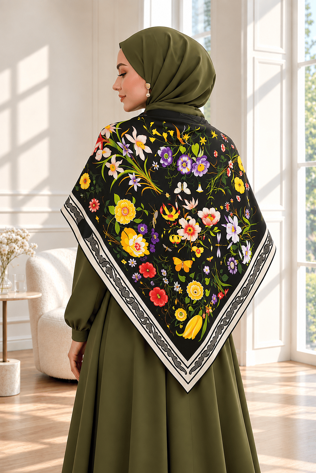 Elit Desenli Omuz Şalı - Eşarp Serisi Siyah