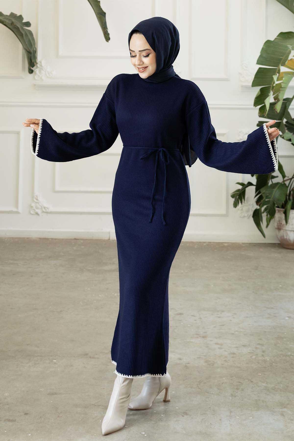 navy blue hijab dress Dark Blue Hand Beaded Abaya: Arabian Style Islamic Dress
