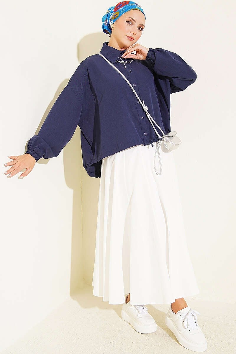 Etek Ucu Tünelli Salaş Gömlek Lacivert