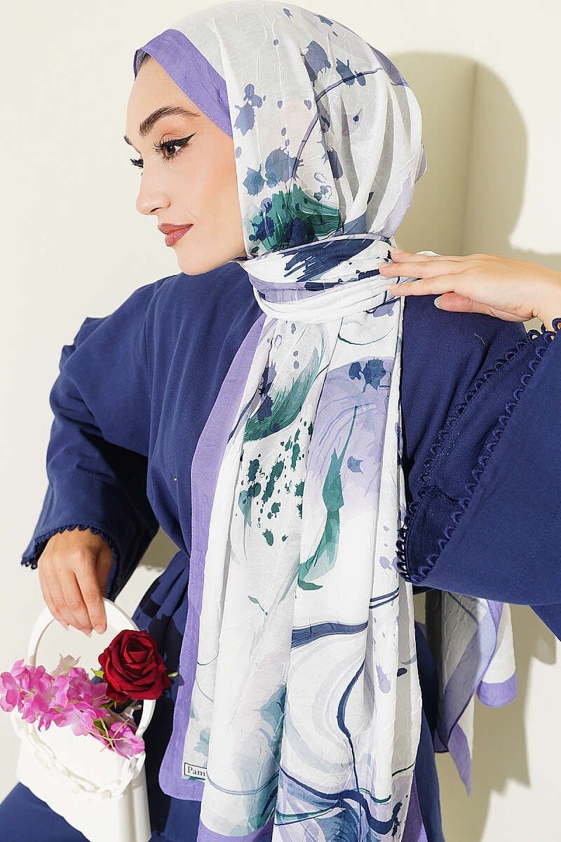 Fırça Darbeli Bambu Kraş Şal Lavanta