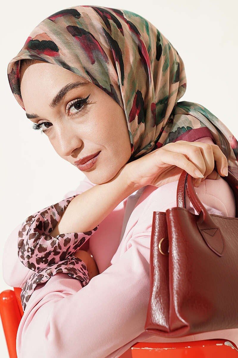 Fırça Desenli Soft Eşarp Bordo