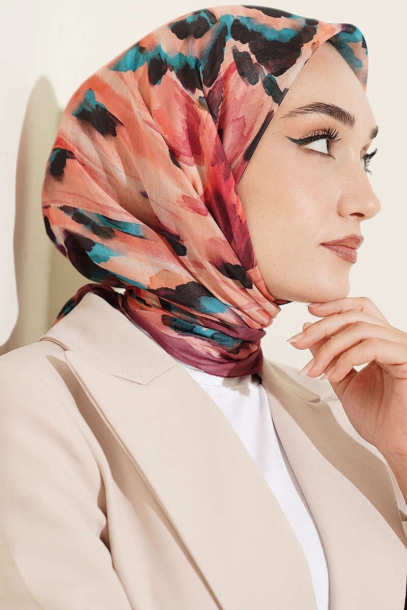 Fırça Desenli Soft Eşarp Gül Kurusu