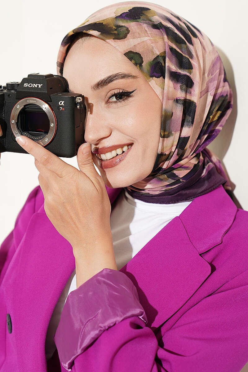 Fırça Desenli Soft Eşarp Mürdüm