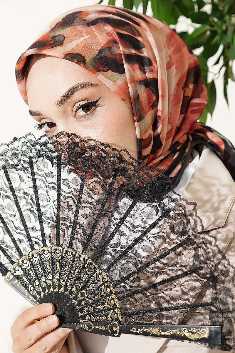 Fırça Desenli Soft Eşarp Siyah Bej