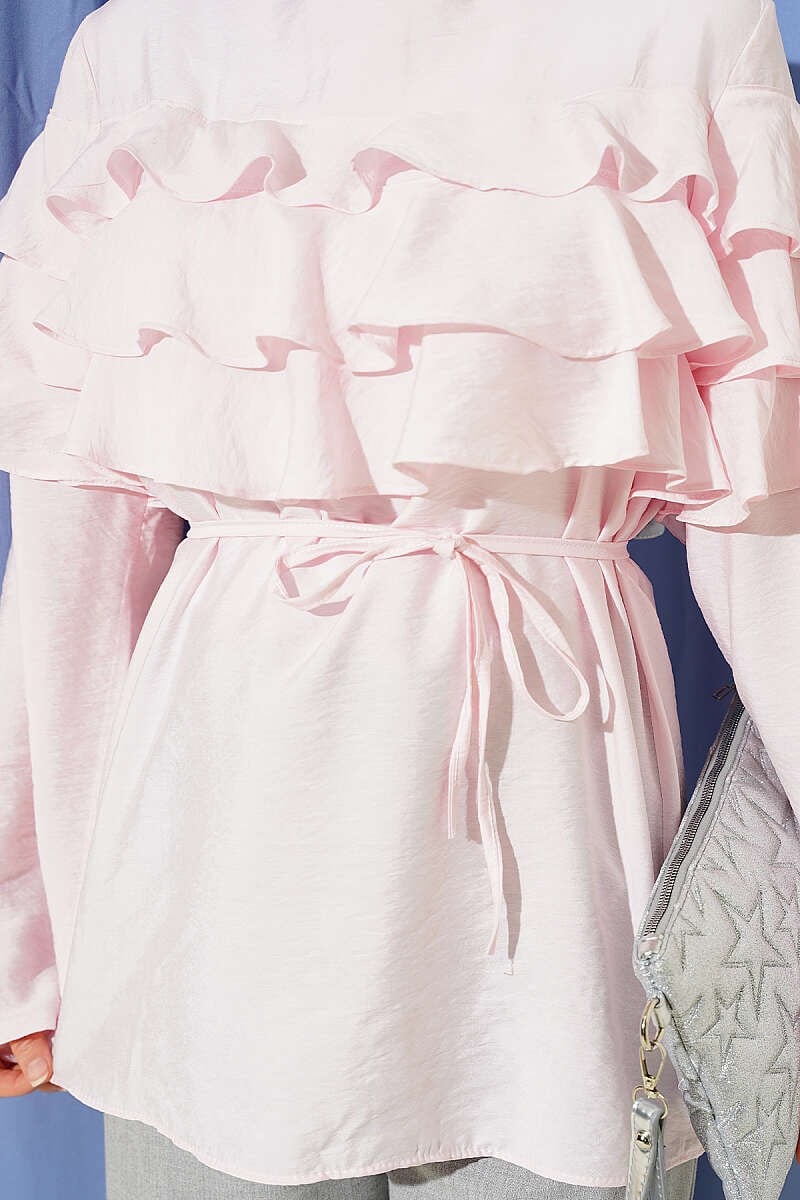Fırfırlı İp Kuşaklı Tunik Pembe