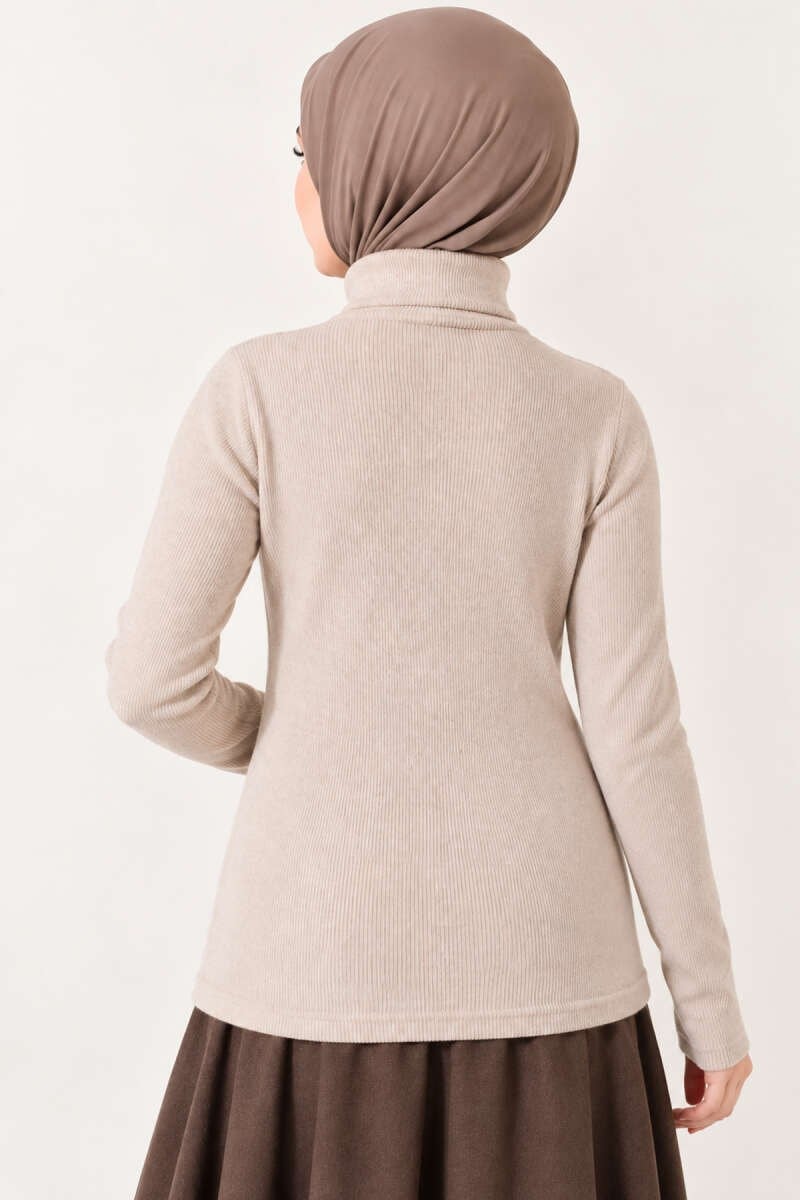Fitilli Boğazlı Body Bej