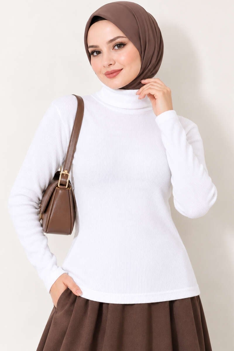 Fitilli Boğazlı Body Beyaz